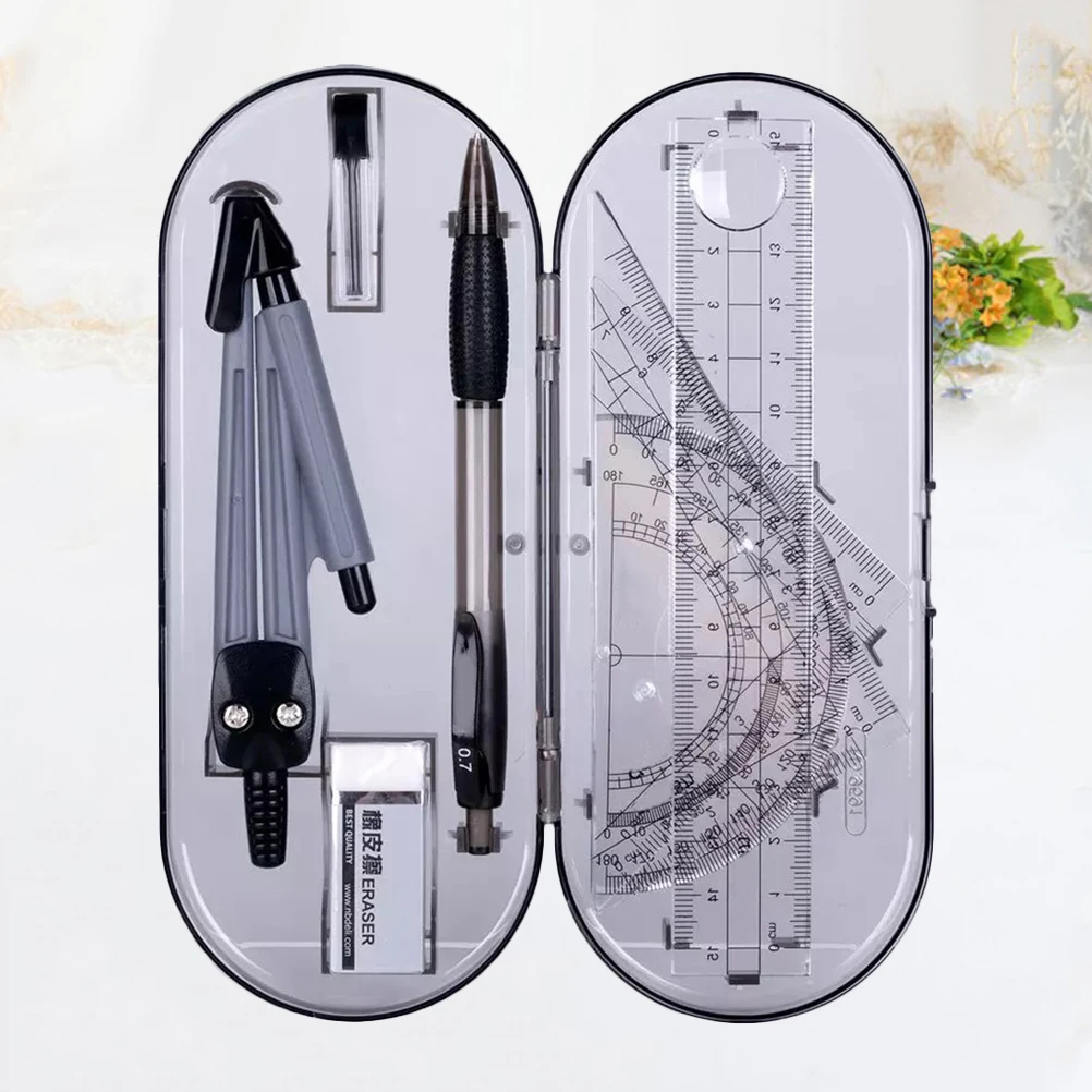 1 Set Staitionery Kit Compasses Straight Ruler Triangle Ruler Eraser Set Drawing Tools Set for Students