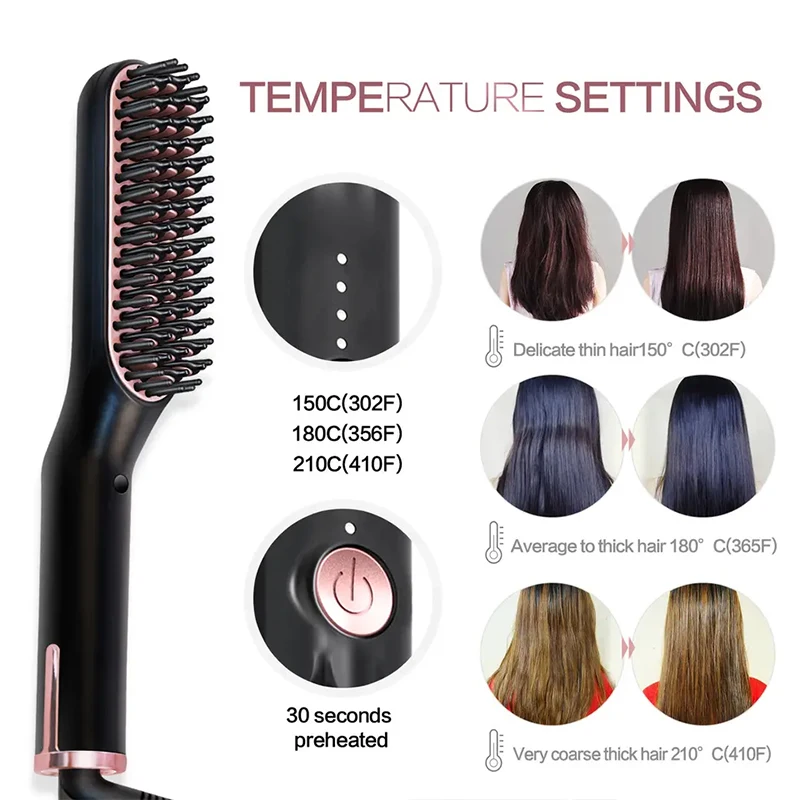 Electric beard heating brush straightening hair dryer for quickly styling men's beards comb electric comb two-in-one