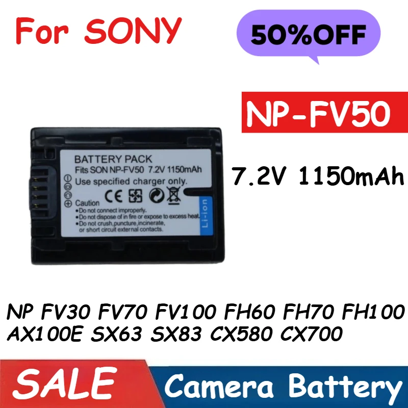 

Camera Battery 7.2V 1150mAh NP-FV50 For SONY NP FV30 FV70 FV100 FH60 FH70 FH100 AX100E SX63 SX83 CX580 CX700 New High Quality