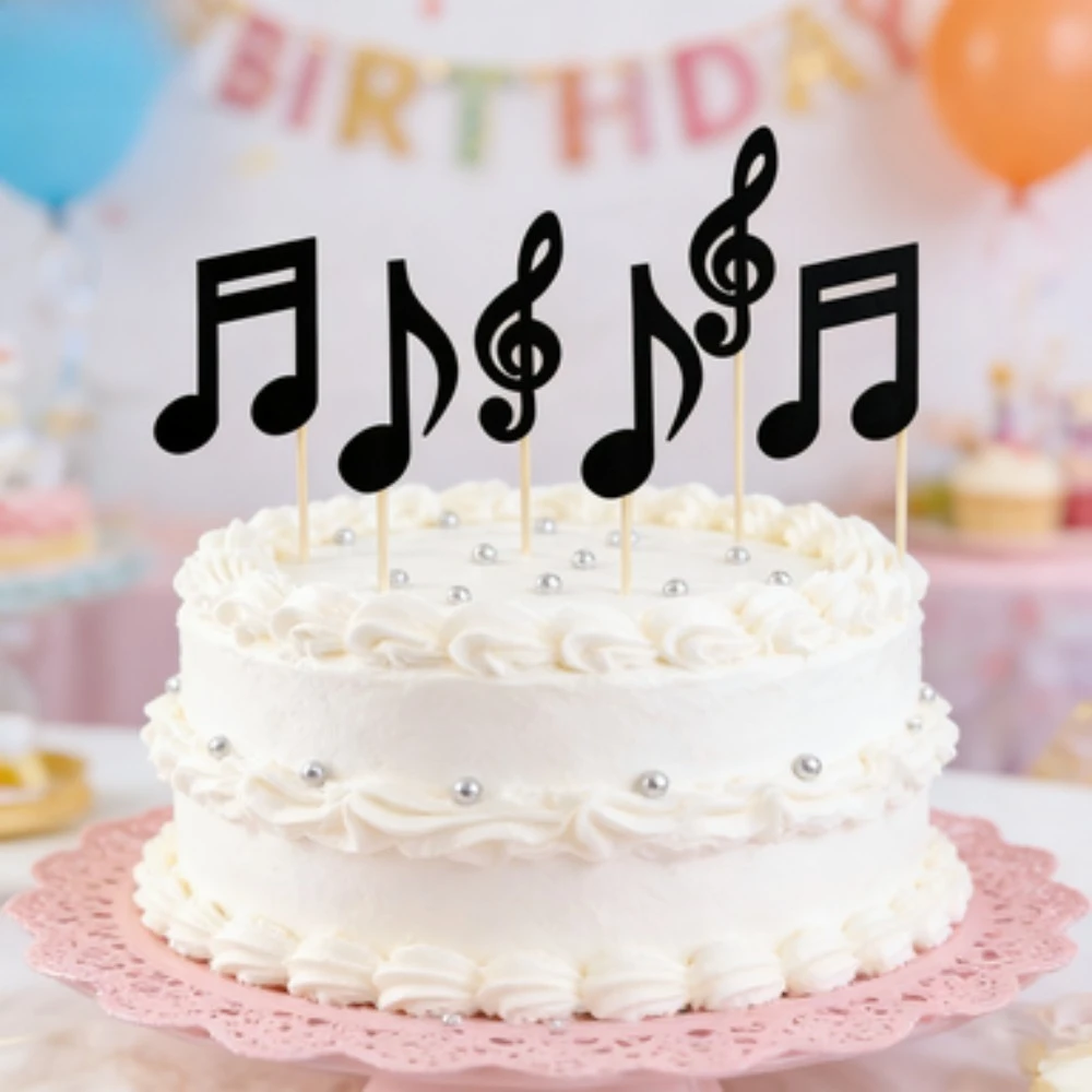 12 Stück Schwarze Glänzende Musiknoten Tortendekoration Musiksymbol Cake Topper für Rockkonzert, Hochzeit Geburtstagsfeier