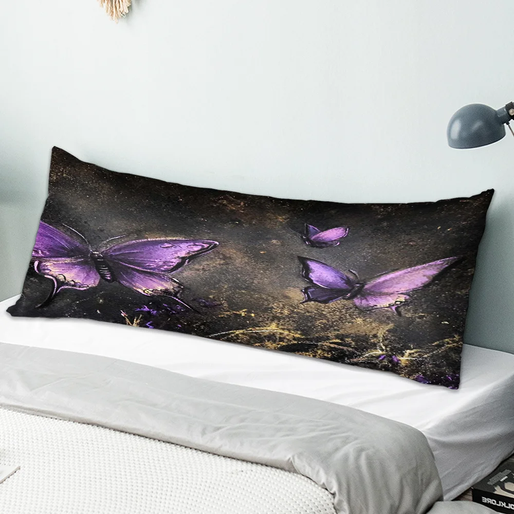 1 Elegant Purple Butterfly Pattern Long Pillowcase | Polyester Material, Zipper Closure, Digital Print, Hand Wash Only, Ideal fo