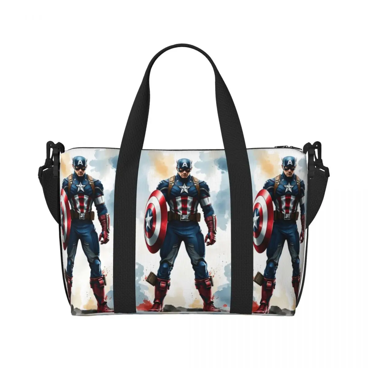

Custom Captain America Beach Tote Bag for Women Anime Cartoon Classical Film Large Compartment Beach Gym Travel Bags