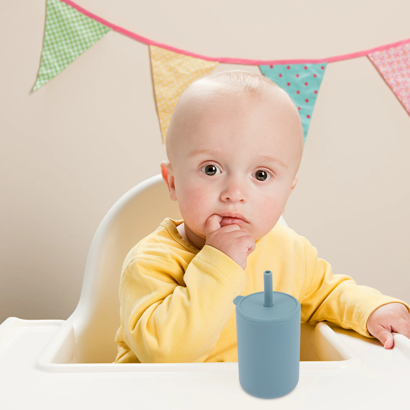 

2pcs Silicone Sippy Cups Straw Cups for Baby Toddler High Temp Resistance Fall Resistant Food Grade Smooth Edge Design