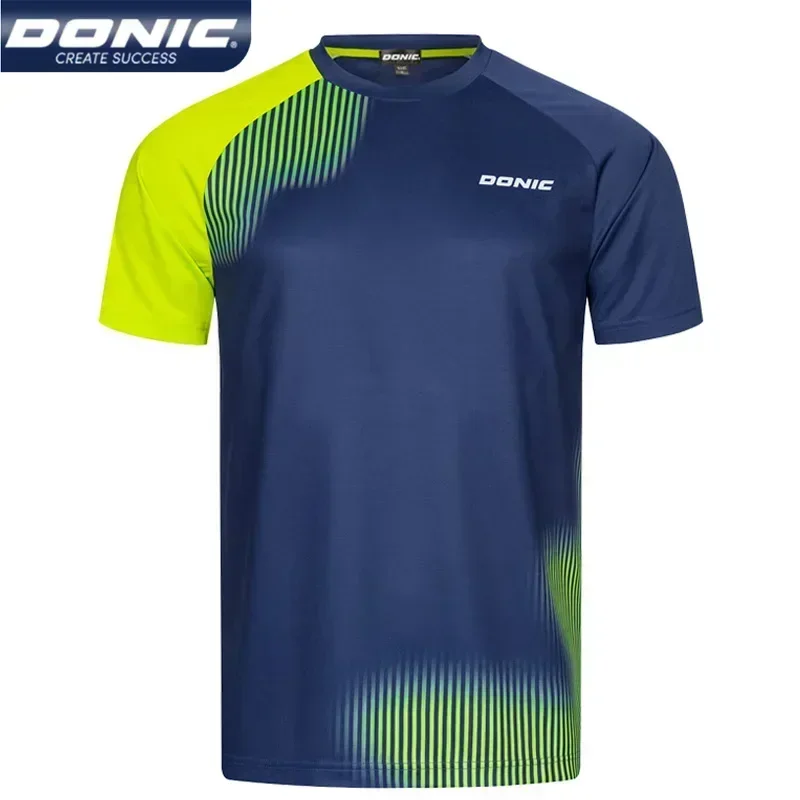 DONIC Tênis de mesa masculino feminino respirável manga curta camiseta de pingue-pongue camisa esportiva de secagem rápida