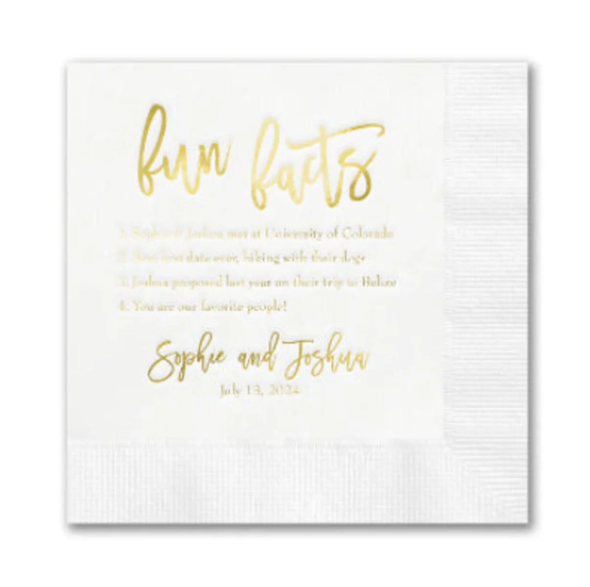 

Fun Facts Custom Wedding Napkins Birthday Personalized Set of 100 Bridal Shower Rehearsal Dinner Reception Cocktail Supplies