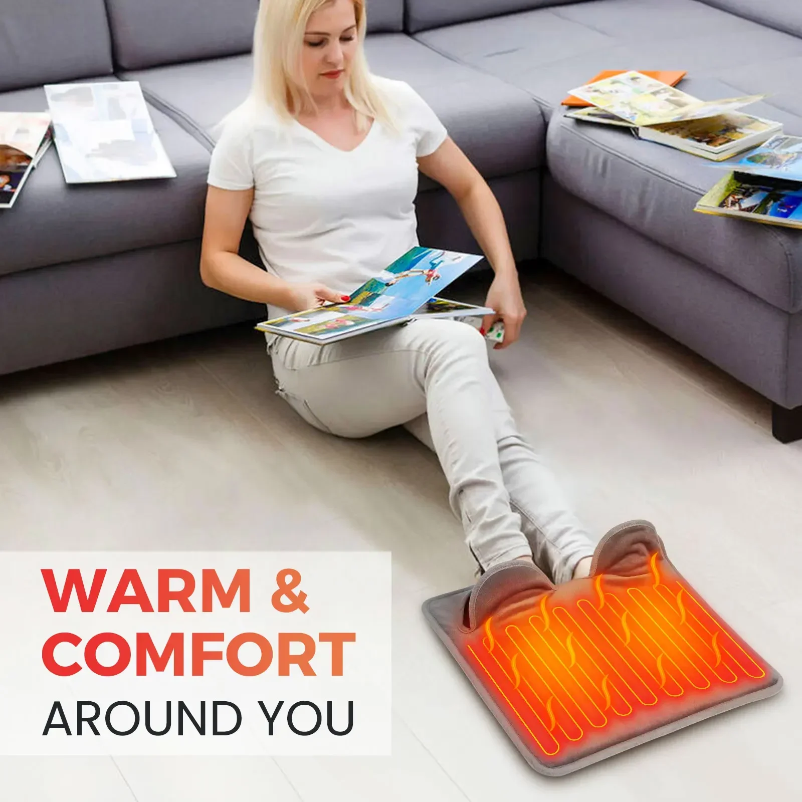 Electric Foot Warmer Pad, 9 Heat Levels 4 Timer Settings, Soft Washable Foldable Heating Mat for Under Desk Office Home Winter image 4