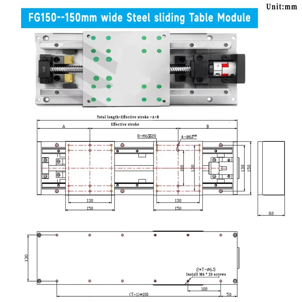 150 MM Zware Stalen Plaat Schuiftafel Module Kogelomloopspindel SFS1605/SFS1610/SFS1620 Slag 100 ~ 1000mm HGH15CA * 4 Slider XY-as CNC