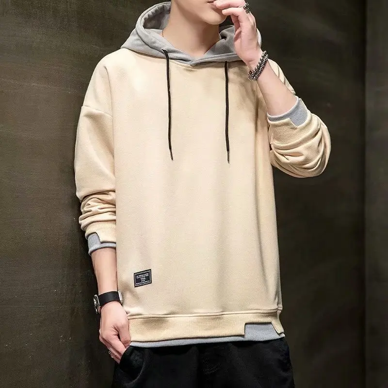 

Autumn Winter Men's Fashion Fake Two Piece Hoodies Sweatershirt Youth Long Sleeve Hooded Pullover