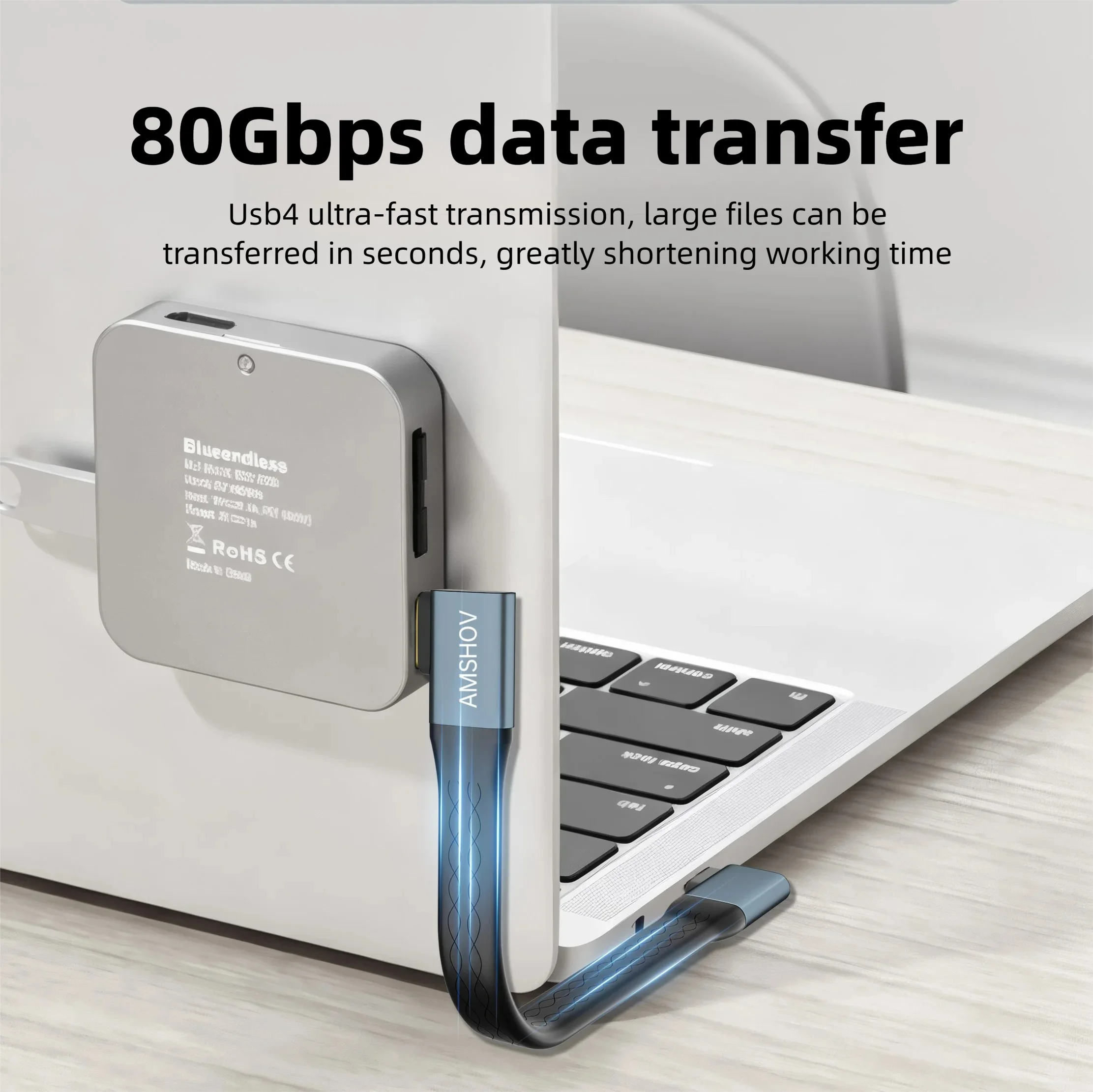 PCONEQE USB4 Cable 80Gbps Full Function Cable for Thunderbolt 5/4/3 Type-C to Type-C 16K60HZ 240W Fast Charger Cable For Laptop