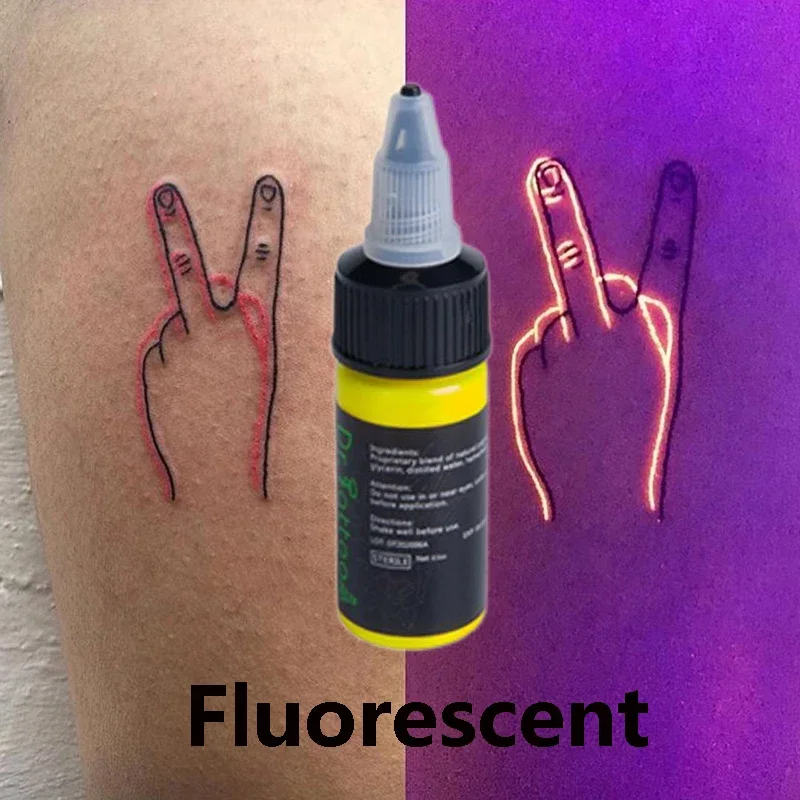 

UV Tattoo Inks Pigment 8 Colors Professional Semi-Permanent Microblading Easy Coloring Body 15ML Purple Light Fluorescent Tattoo