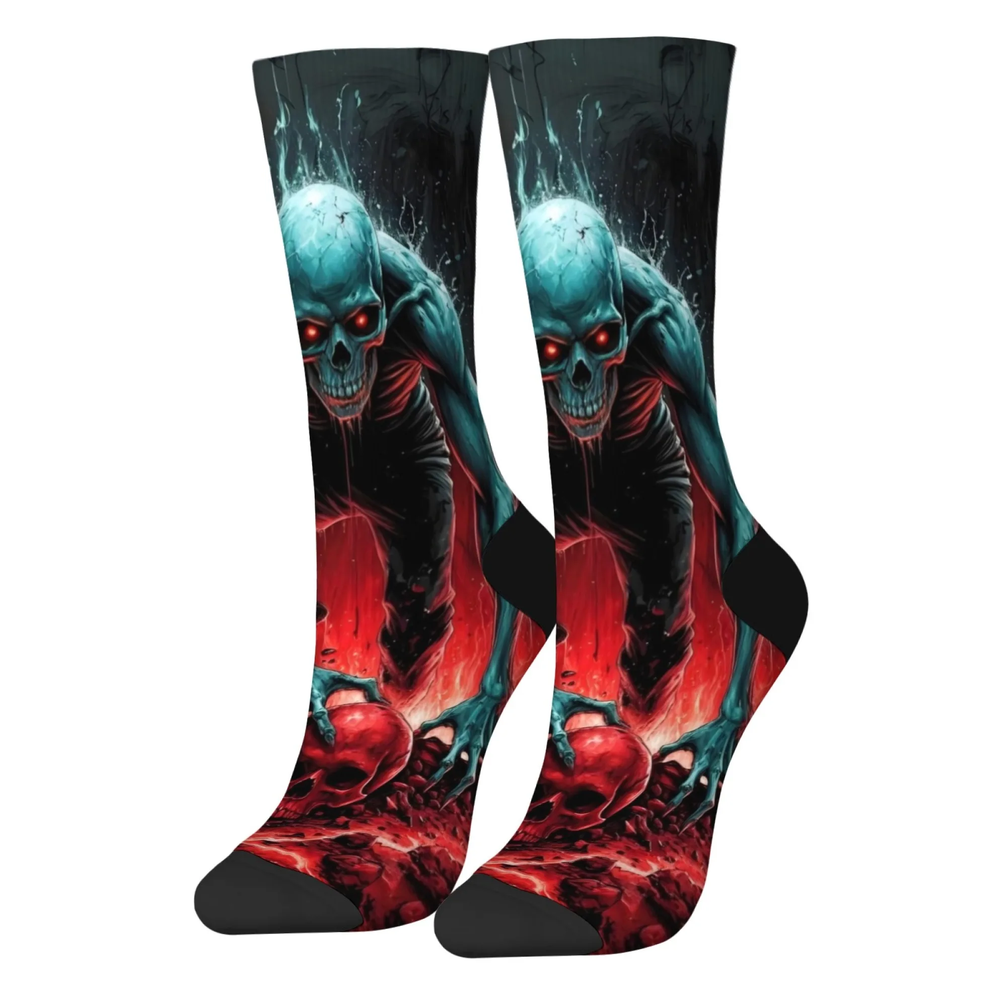 Novelty Funny Men's Socks Harajuku Retro Style Horror Flame Skull Print Socks Street Hip Hop Fashion Casual Sports Socks Gift