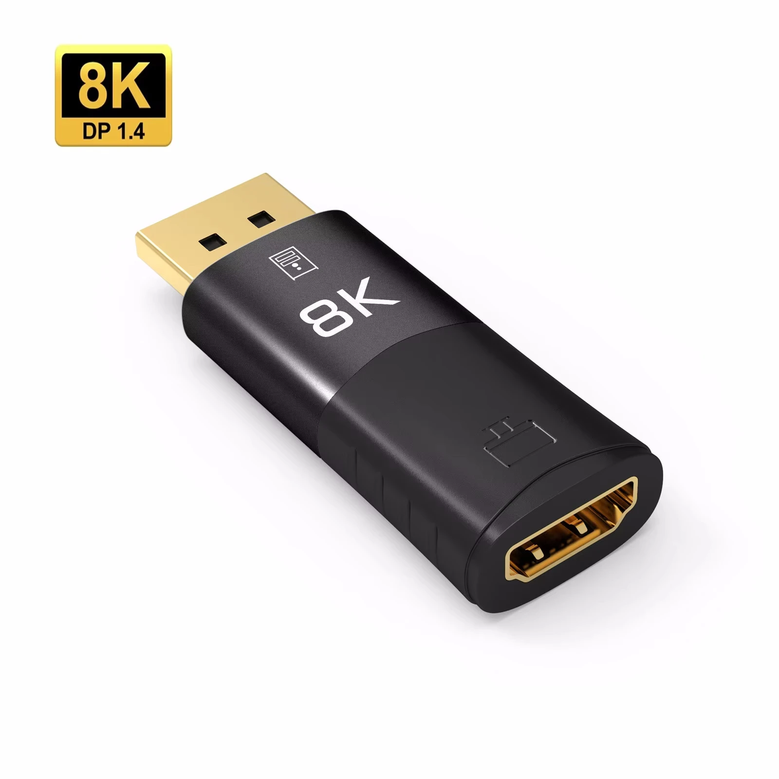 8K DisplayPort to HDMI Adapter Coupler DP 1.4 to HD 2.1 8K@30Hz 4K@120Hz male to Female Cable Extension Extender Black for GPUs