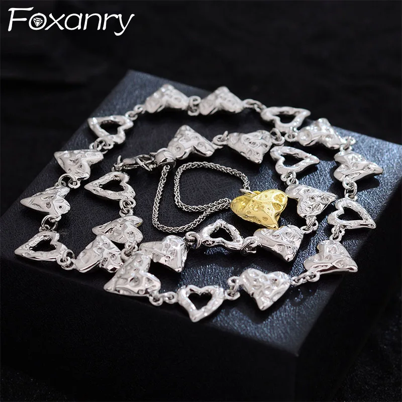 Foxanry Lava Irregular Love Heart Necklace For Women Girls Vintage Simple Temperament Clavicle Chain Wedding Bride Jewelry Gifts