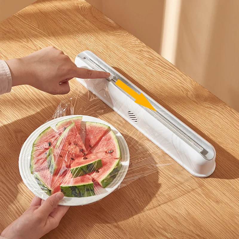 Cling Film Cutter Suction Cup Wall-Mounted Cling Film Cutting Box Kitchen Divider Adjustable Storage Cutter  Kitchen Gadgets