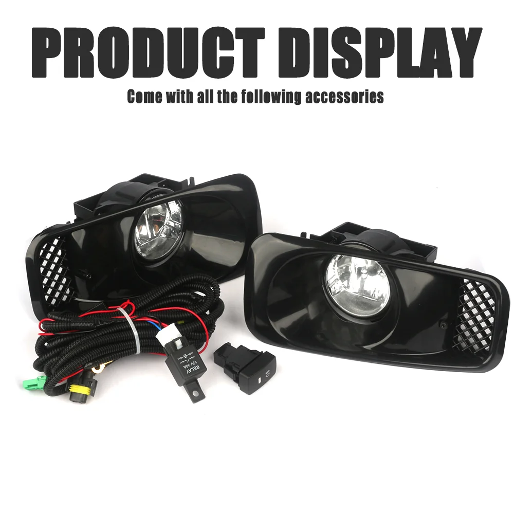 For Honda Civic 1999-2000 Front Fog Light Kit Bumper Lamps Clear Lens with Wiring Harness and Switch Pair Replacement