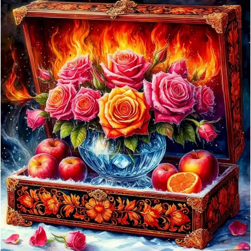Adult Jigsaw Puzzle 500/1000 Pieces Puzzle Ice Fire Treasure Box Rose Paper Puzzle Decorative Painting Exercise Brain Thinking
