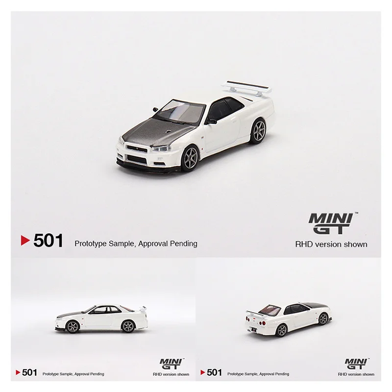 MINI GT 1:64 Skyline GTR R34 V-Spec II N1 White Diecast Diorama Car Model Collection Miniature Carros 501 In Stock