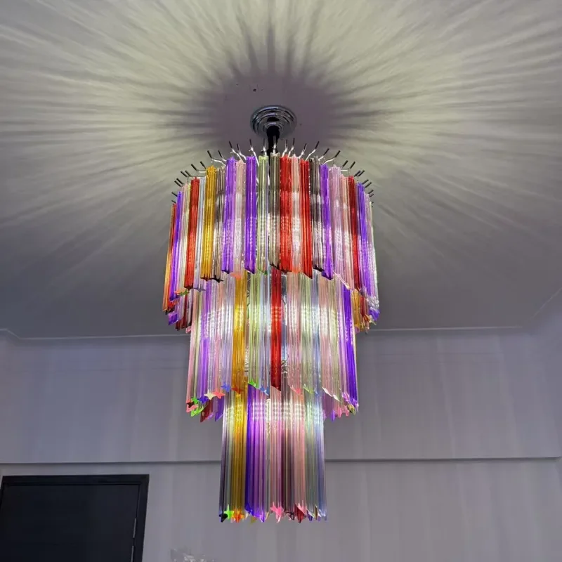 French Medieval Glass Chandelier Small Murano Style Pendant Light for Bedroom Bedside Villa Decor American Lamp