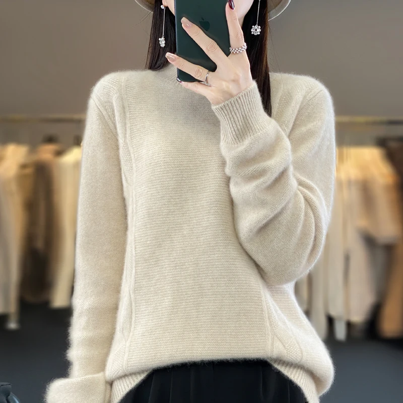 Thick sweaters in winter 100% pure wool thick sweaters women's knitted cashmere bottoming shirts are heated up.