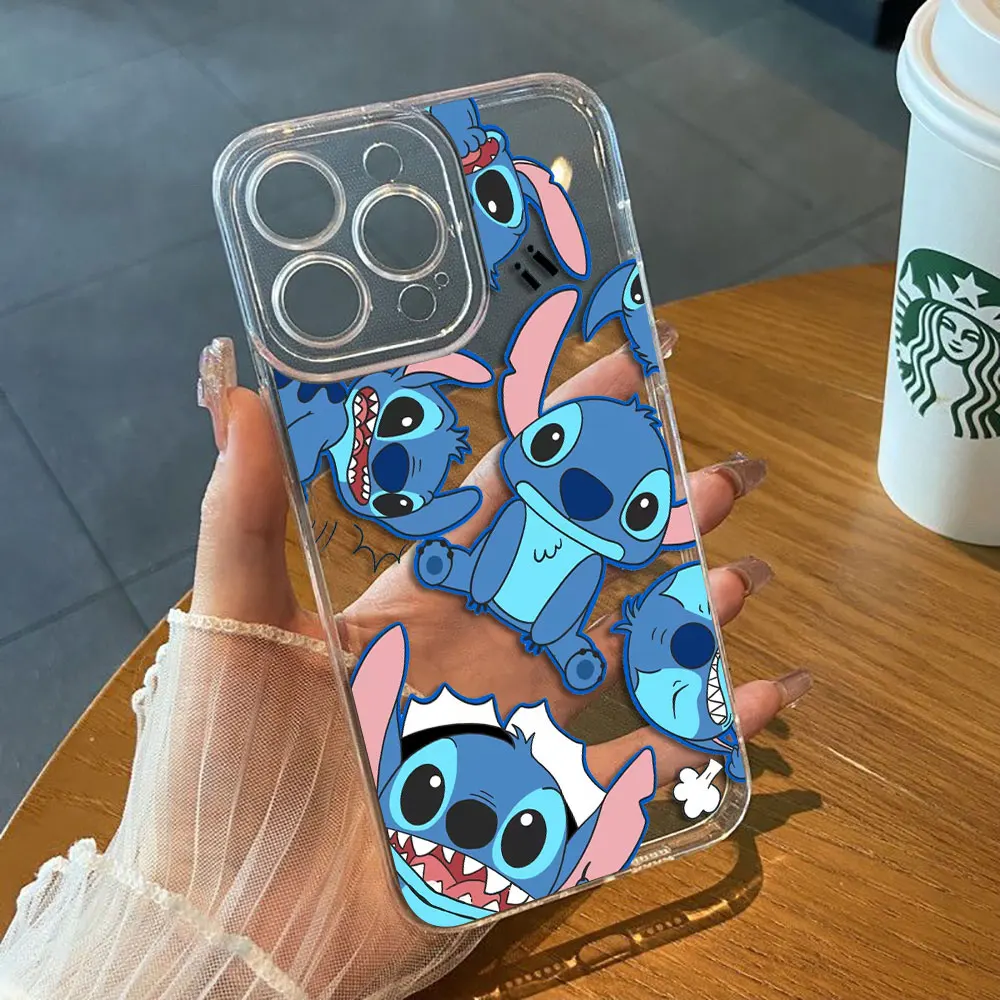 

Disney Baby Lilo Stitch Angel Cover Clear Phone Case For Apple iPhone 16 16E 15 14 12 13 11 Pro 8 7 SE Plus XR XS Max Case Funda
