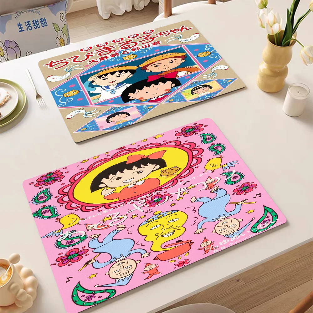 

Cartoon Chibi Maruko Chan Super Absorbent Coffee Mat Dish Draining Mat Large Kitchen Drying Mat Quick Dry Bathroom Drain Pad