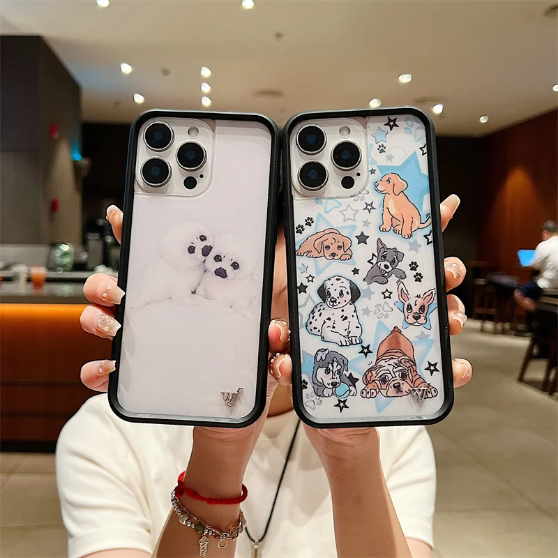 Flor selvagem anime gato gatinhos caso de telefone para iphone 17 16 15 14 13 12 pro max plus wf poodle doodles pequeno cão fedorado capa