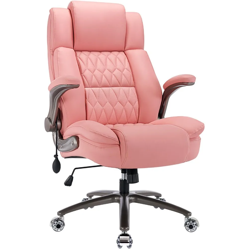 

High Back Office Chair-Flip-up Arms Executive Computer Desk Chair, Built-in Lumbar Support Thick Padded Adjustable Rock Tension