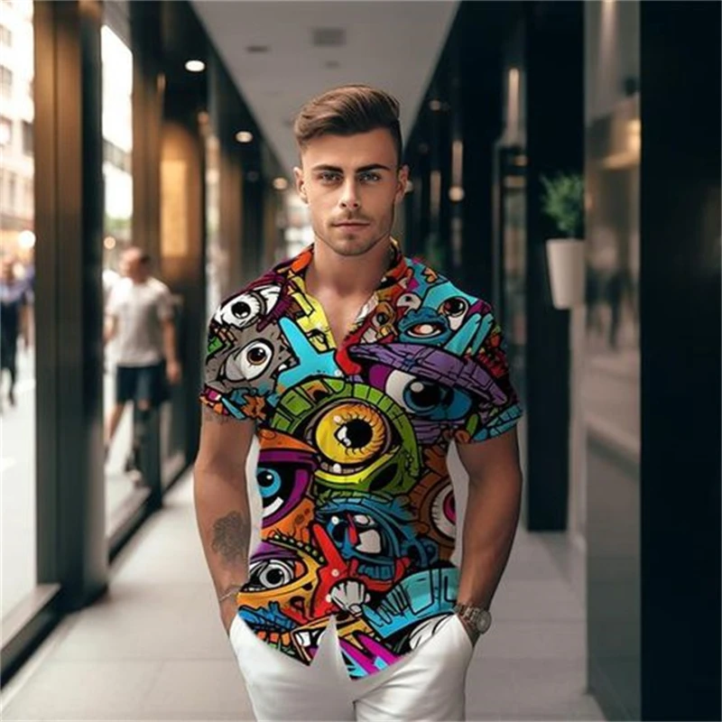 Camisa con estampado 3d de ojos para hombre, camisa abstracta Popular, tendencia callejera, camisa fresca de manga corta, Tops de gran tamaño de verano