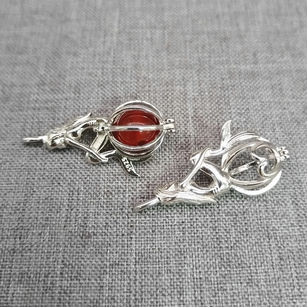 Sterling Silver Mermaid Pearl Cage Charm Rhodium Plated 925 Silver Locket Pendant for 8mm Pearl
