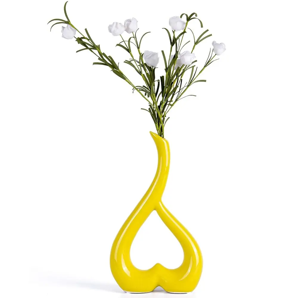 

Керамическая ваза-статуэтка в форме сердца, 10 дюймов, желтая, декоративная, для украшения дома, из керамики