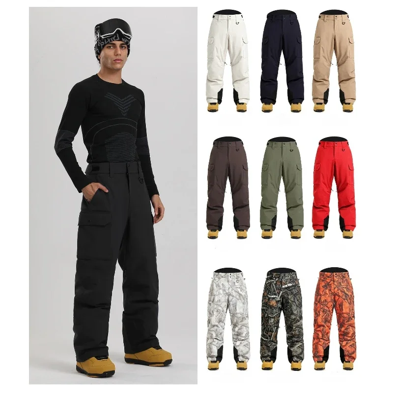 Men Ski Pants Women Straight Single Double Board Snow Trousers Thick Windproof Waterproof Outdoor Cargo Snowboard Pants Winter