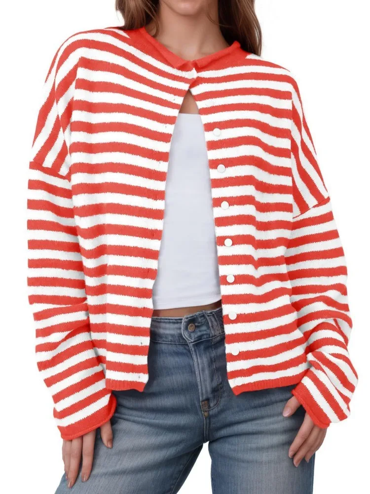 

New Fall/winter Fashionable Casual Striped Women's Cardigan,Women's Sweater,Women's Coat,Women Top,Vintage Clothing,Street Wear