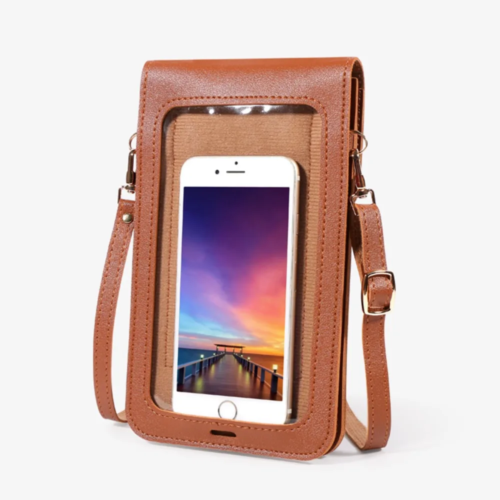 

Shoulder Bag With Charging Hole PU Leather Small Square Bag Card Holder Female Handbag Mobile Phone Bag Cell Phone Pocket Bag