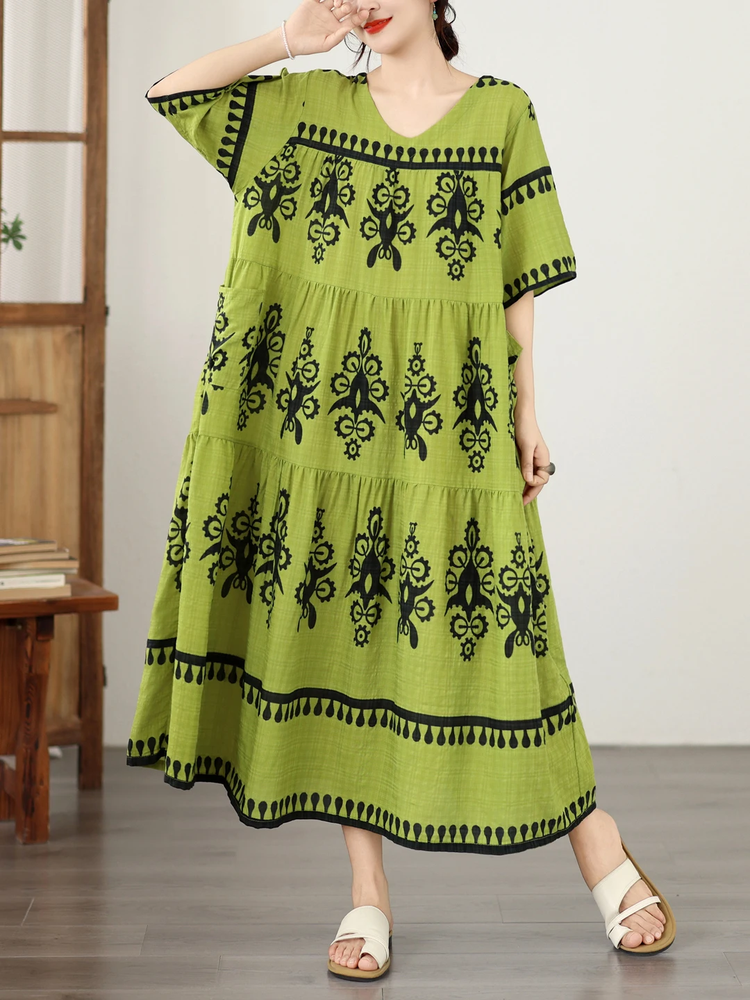 Elegant Loose Green Dress Summ - Summer Green Clothing ulasan dan harga