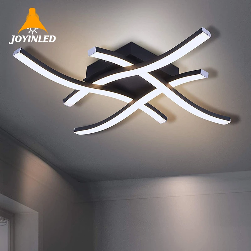 Modern LED Black Quad Wave Ceiling Lights Living Room Strip Light Bedroom Ceiling Lamps Minimalist Home Decor Lighting Fixtures