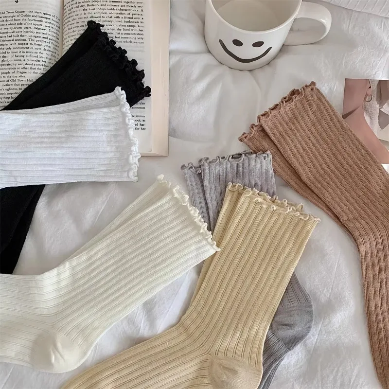 Japanese Ballet Style Ruffle Socks Mesh Stackable Leg Warmers Cute Solid Color Mid-Calf Socks for JK Fashion Summer Thin Socks