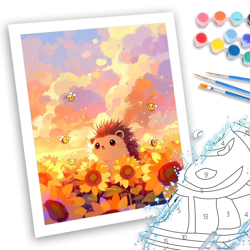 GATYZTORY Diy Painting By Numbers Handpainted Drawing Brushes Set Sunflower hedgehog Painting Decor Paintings To Paint Canvas
