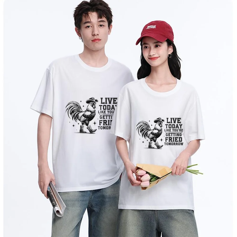 Cowboy Rooster With Sunglasses Printed T Shirt Breathable Fabric S-XXL Personalized Custom T Shirt Casual Short Sleeve Tee Aesth