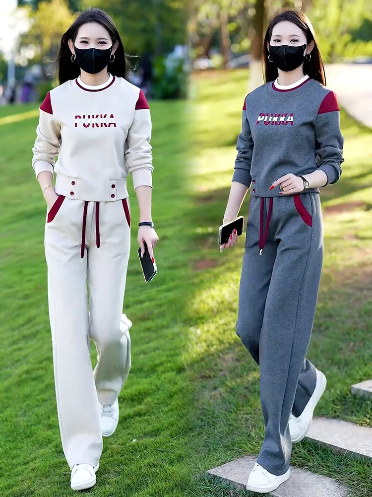 

Модный комплект из двух предметов: свитшот с круглым вырезом для женщин, осенняя коллекция 2026, новинка, одежда для мам среднего возраста, хлопок, защита от сминания