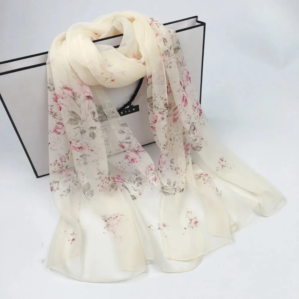 

Flower Printed Hijab Georgette Long Scarf For Woman Muslim Shawl Sun Protection Wrap Ladies Beach Headband Wholesale