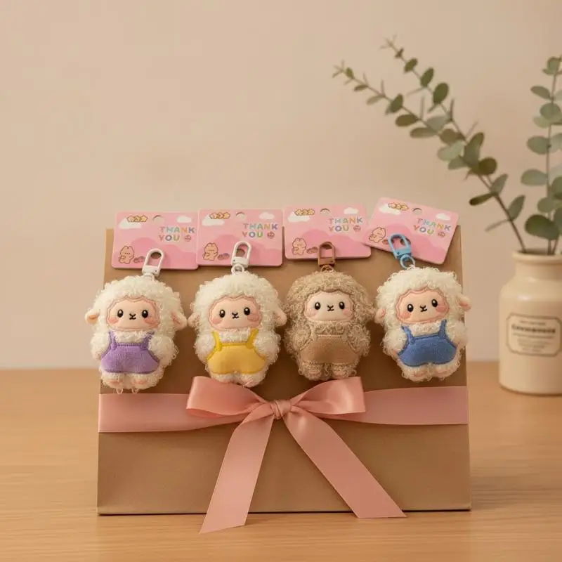 Cute Fluffy Sheep Plush Keychain Soft Curly Fur Multiple Colors Backpack Charm Decoration Gift For Kids Friends