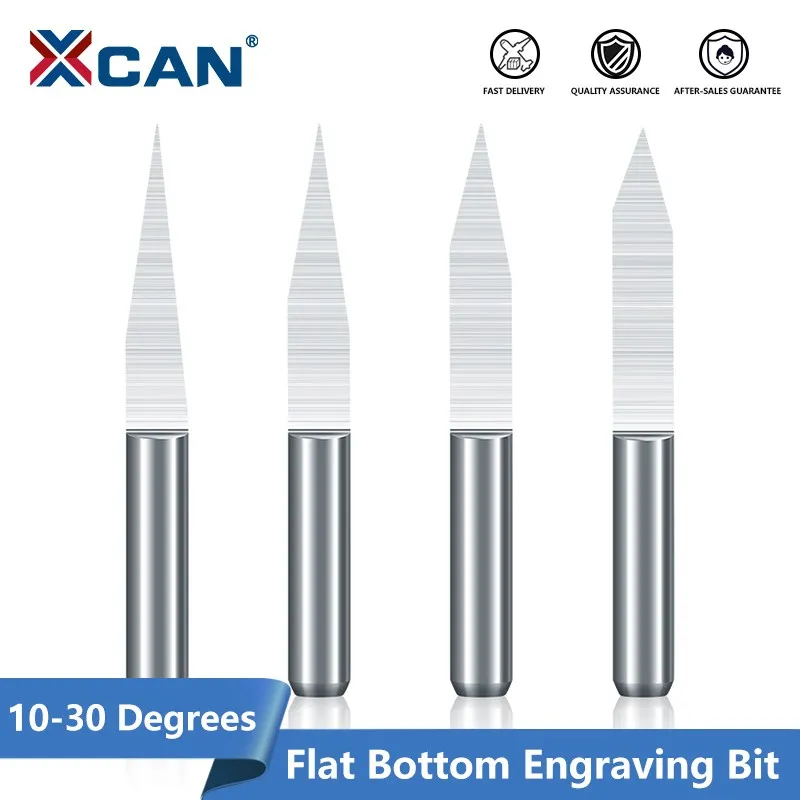 XCAN 20pcs Milling Cutter Flat Bottom End Mill V Shape Engraving Bit Set CNC Router Cutter for PCB Machine Milling Tools