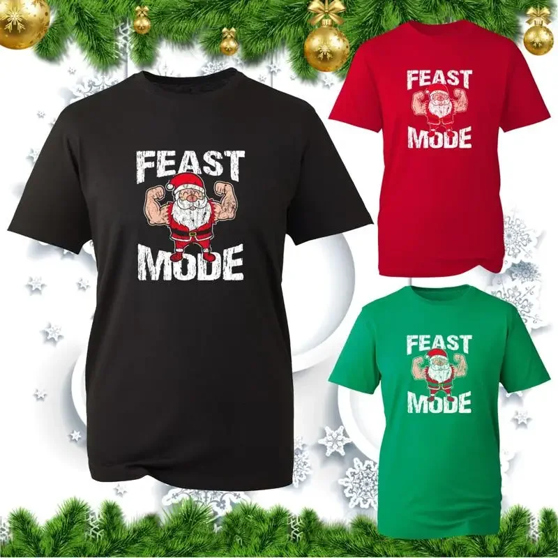 Feast Mode Santa Christmas T Shirt Body Builder Gym Lovers Muscles Top