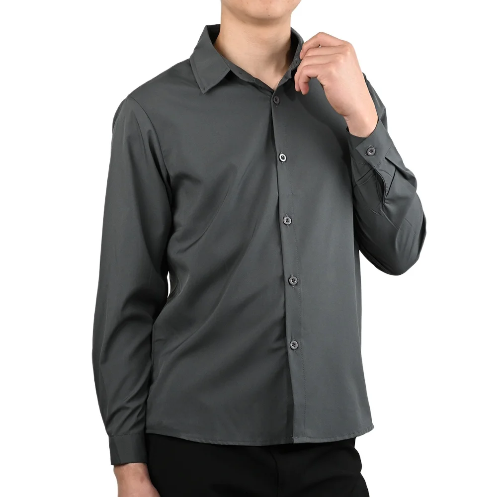 

Men's Ice Silk Long Sleeved Shirt Loose Korean Fashion Comfortable Casual Jacket Classic Single Breasted Solid Color Shirt