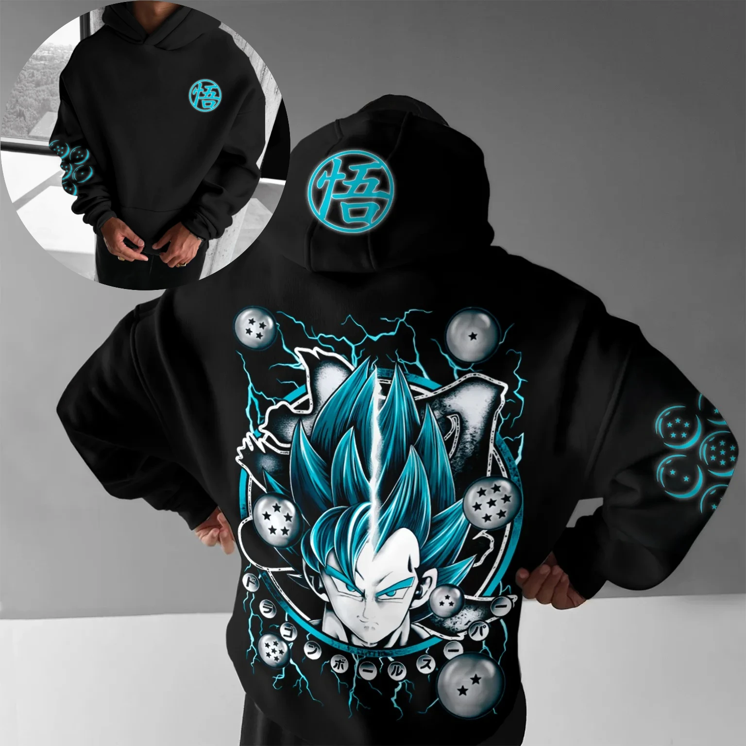 لعبة دراغون بول زد جوكو سوبر سايان الله الأسود هوديي الرجال القطن عادية كم طويل الخريف الشتاء الشارع الشهير موضة أنيمي تأثيري