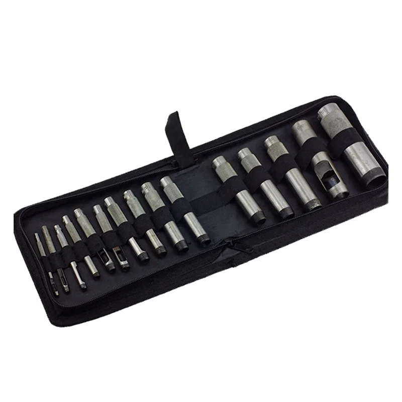 YWDZ-15 Piece Circular Punching Belt Punch Set Silver Metal Is Suitable For Leather Craft Tools