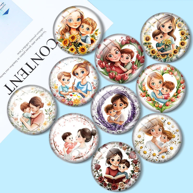 Cabujones de vidrio vintage para el Día de la Madre de 12/18/20/25mm, para pulseras, colgantes, anillos, pendientes y accesorios de joyería