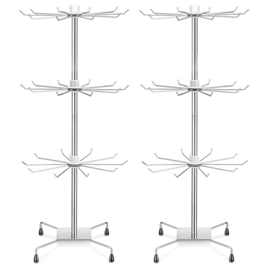 2 Pcs Rotating Display Stand Jewelry Display Rack with Hooks Metal Earrings Stand for Vendors Necklace Bracelet Selling