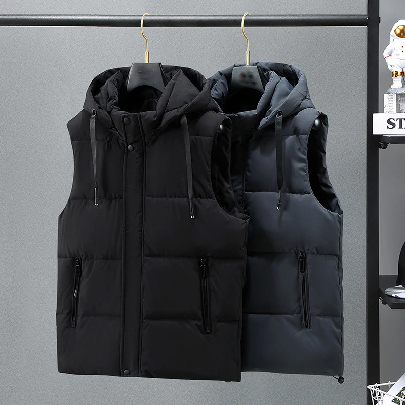 

Plus Size Men's Vest Jacket Winter Waterproof Warm Sleeveless Men Jacket Fashion Hooded Casual Vest Men Autumn Thicken Waistcoat