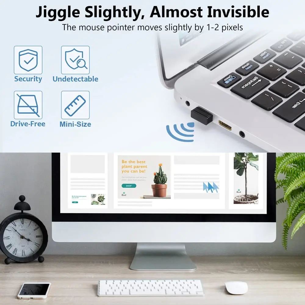 Mouse Jiggler Undetectable, Automatic USB Mouse Mover Mini Shaker Simulator Driver-Free Prevent Computer Sleep & Keep Online